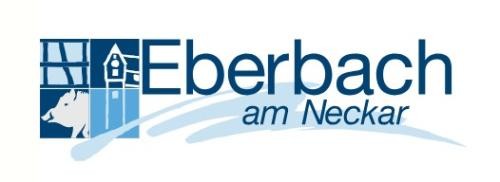 Offizielles Logo der Stadt Eberbach Logo in Blau-Tönen und dem Schriftzug Eberbach am Neckar